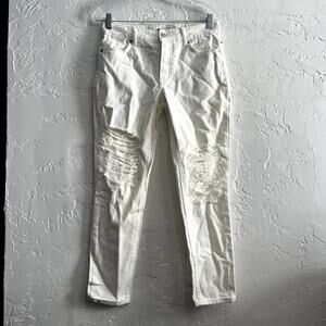 NWT AFRM‎ distressed button fly white jeans womens 25 punk rocker rockabilly